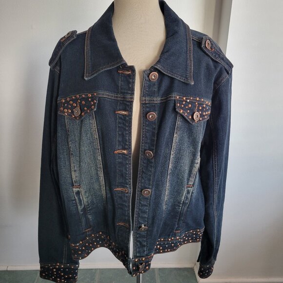 Jou Jou Jackets & Blazers - JOUJOU Studded & Faded Denim/Jean Jacket (Size: 3X)